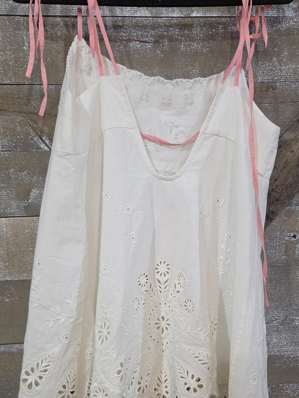 Free People morgan White Eyelet Embroidered Tank with Pink Tie Straps - Picture 6 of 6